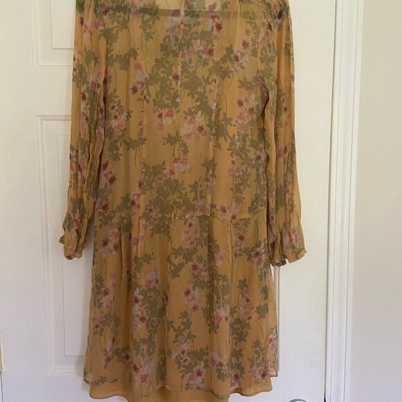 Sundance 100% Silk Yellow Long Sleeve Floral Boho Button Front Dress Size Small - Picture 5 of 13